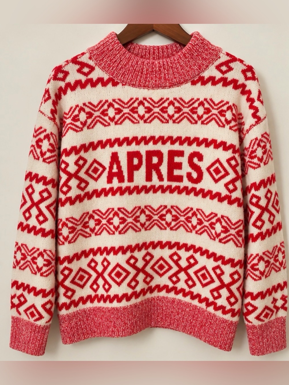 a new day Red & Cream 'APRES' Fair Isle Turtleneck Sweater
